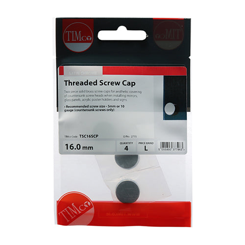 TIMCO Threaded Screw Caps Solid Brass Satin Chrome - 16mm - Image