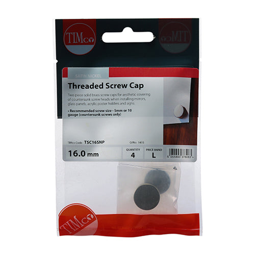 TIMCO Threaded Screw Caps Solid Brass Satin Nickel - 16mm - Image