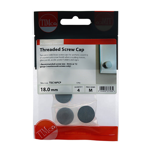 TIMCO Threaded Screw Caps Solid Brass Polished Chrome - 18mm - Image