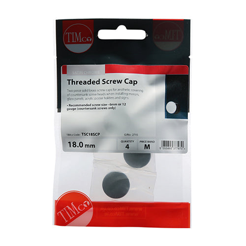 TIMCO Threaded Screw Caps Solid Brass Satin Chrome - 18mm - Image