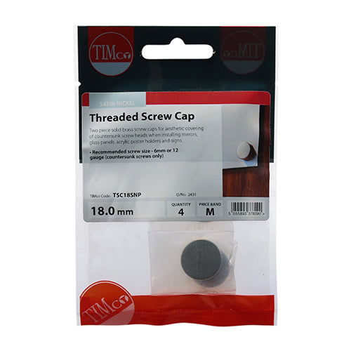 TIMCO Threaded Screw Caps Solid Brass Satin Nickel - 18mm - Image