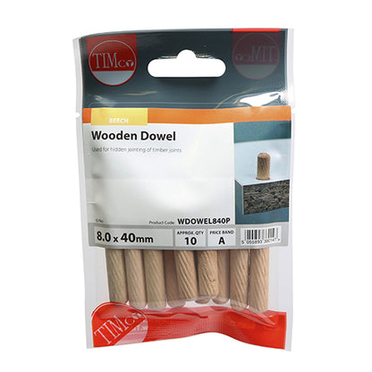 TIMCO Wooden Dowels - 8.0 x 40 - Image
