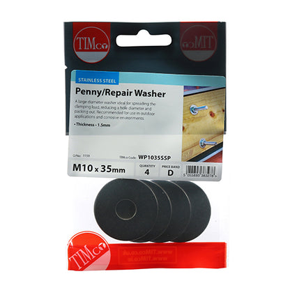 TIMCO Penny / Repair Washers DIN9054 A2 Stainless Steel - M10 x 35 - Image