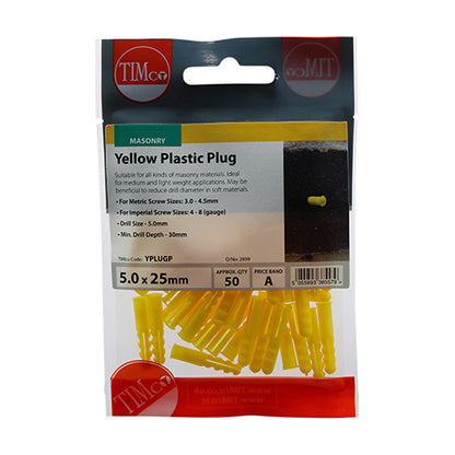 TIMCO Yellow Plastic Plugs - 25mm - Image